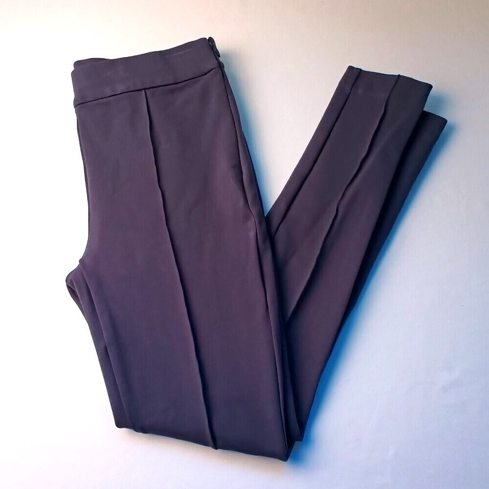 LOFT Women Pintuck Ponte Trousers Dark Grey Size 4 High Rise Side Zip Slim Pants